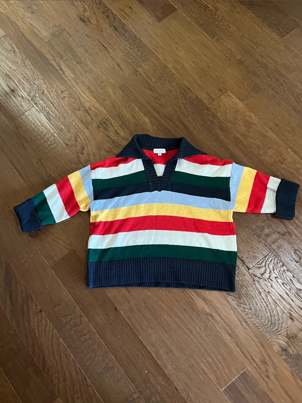 xxl Striped V-Neck Knit Sweater in Multicolor 3/4 sleeve